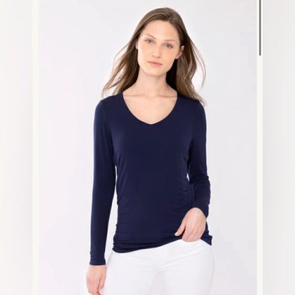 Kinross Tops - Kinross long sleeve v neck bamboo shirt navy blue